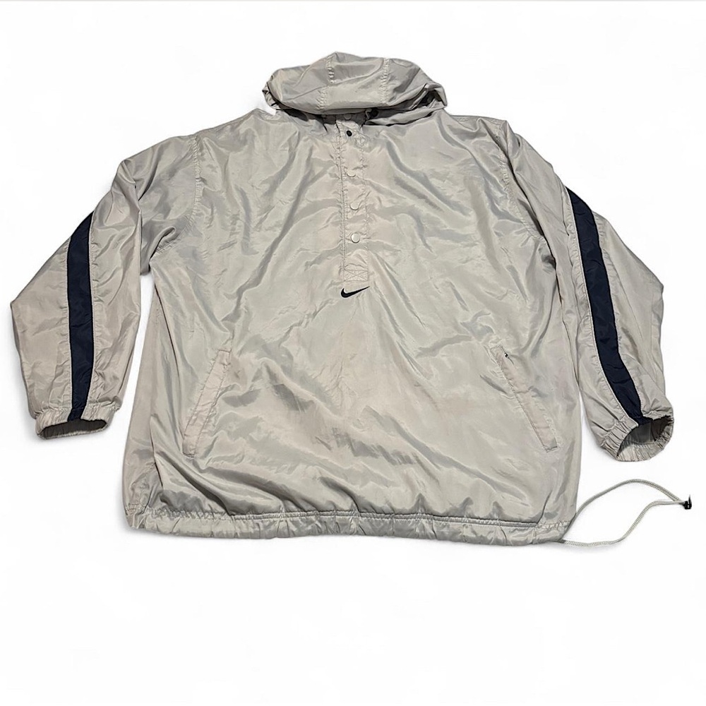 VTG 90s Nike Windbreaker Pullover Jacket XXL Gray Center Swoosh Logo Spellout